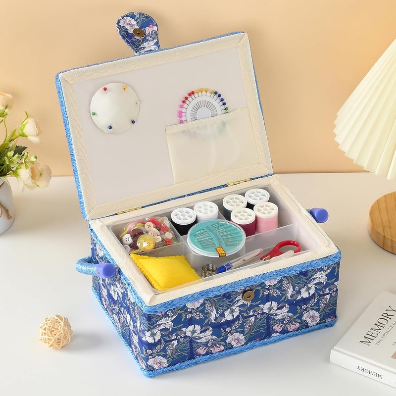 FOPUGT Sewing Basket - Sewing Box for Sewing Supplies, Sewing Organizer Box Sewing Kit Storage Christmas Gift for Sewing Enthusiast (Royal Blue) - Image 3